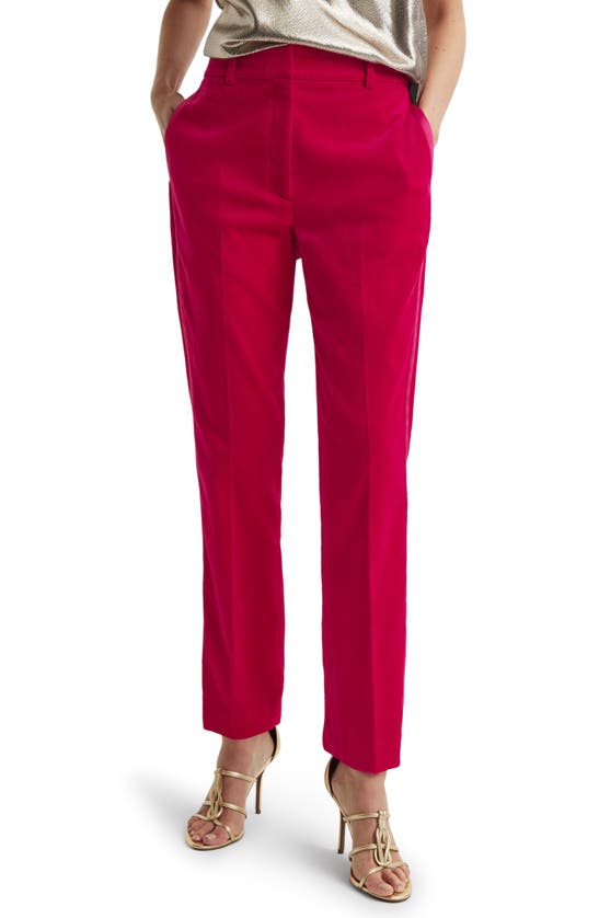 Reiss Rose Velvet-texture Mid-rise Tapered-leg Stretch Cotton-blend Trousers In Pink