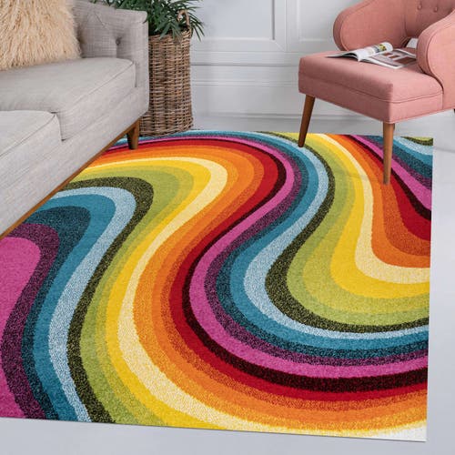 Jonathan Y Flow Abstract Swirl Area Rug In Red/yellow/blue