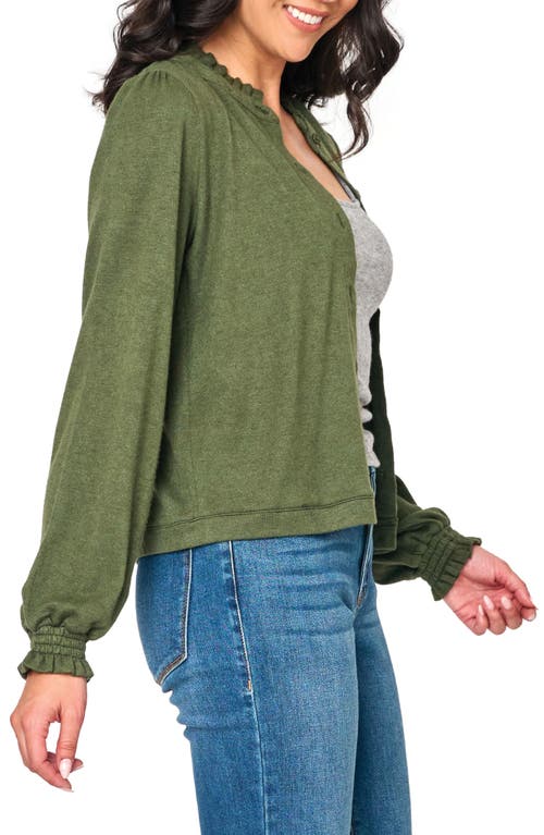 Gibsonlook Ruffle Accent Cardigan In Martini Olive