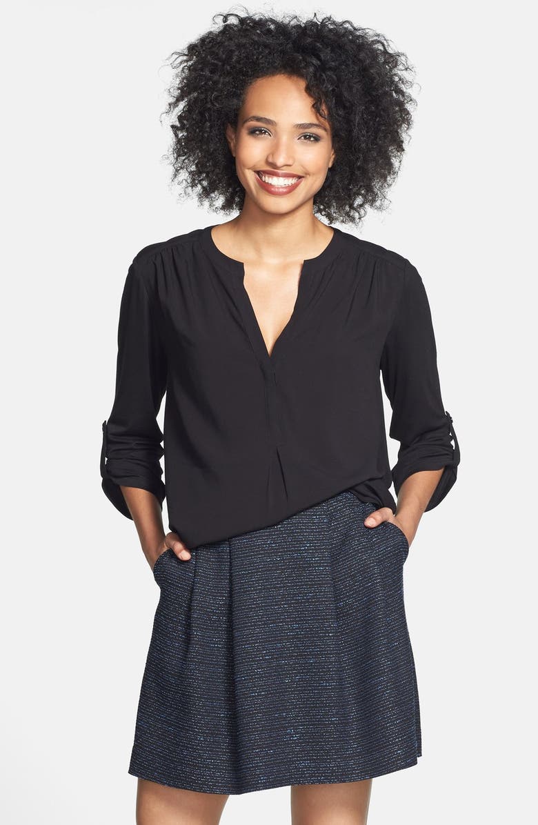 PLEIONE Mixed Media Tunic, Main, color, BLACK