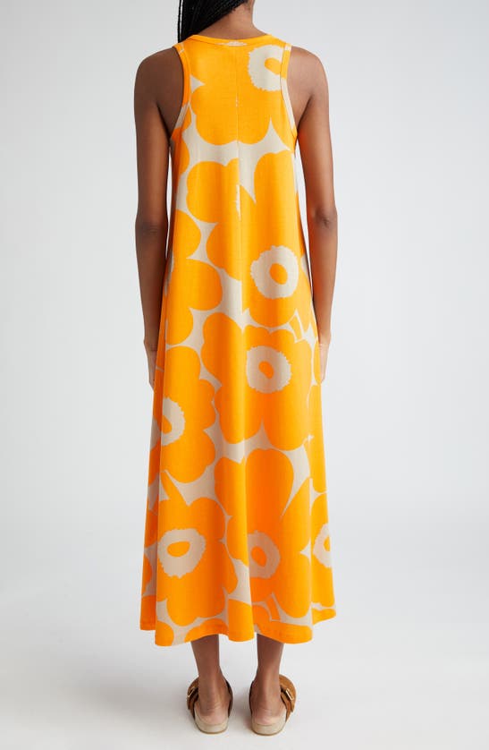 Shop Marimekko Liplatus Unikko Floral Cotton Jersey Dress In Orange/ Beige