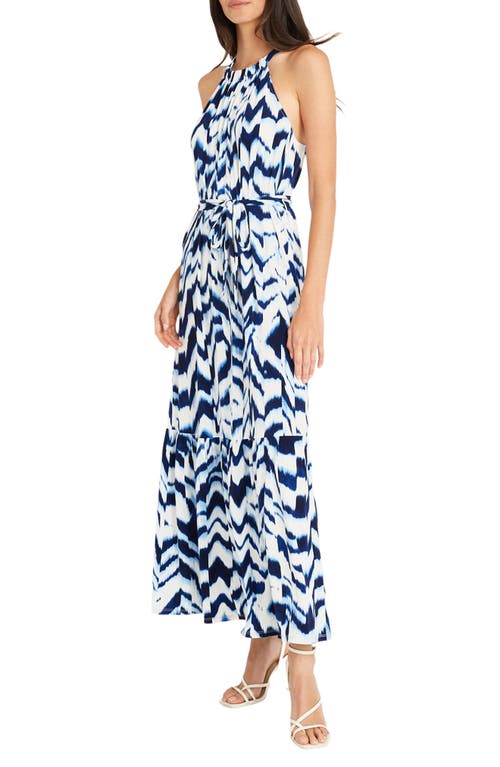 Shop Maggy London High Neck Maxi Dress In Soft White/blue Sapphire