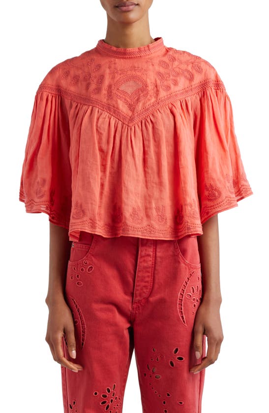 Shop Isabel Marant Elodia Embroidered Cotton Top In Shell Pink