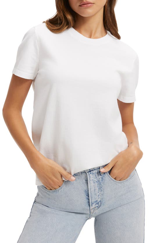 Good American Rhinestone Embellished Crewneck Short Sleeve T-shirt In White001