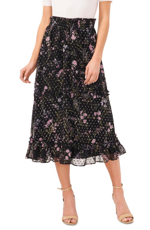 CeCe Floral Print Chiffon Midi Skirt in Rich Black at Nordstrom, Size Medium