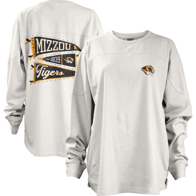 Shop Pressbox White Missouri Tigers Pennant Stack Oversized Long Sleeve T-shirt