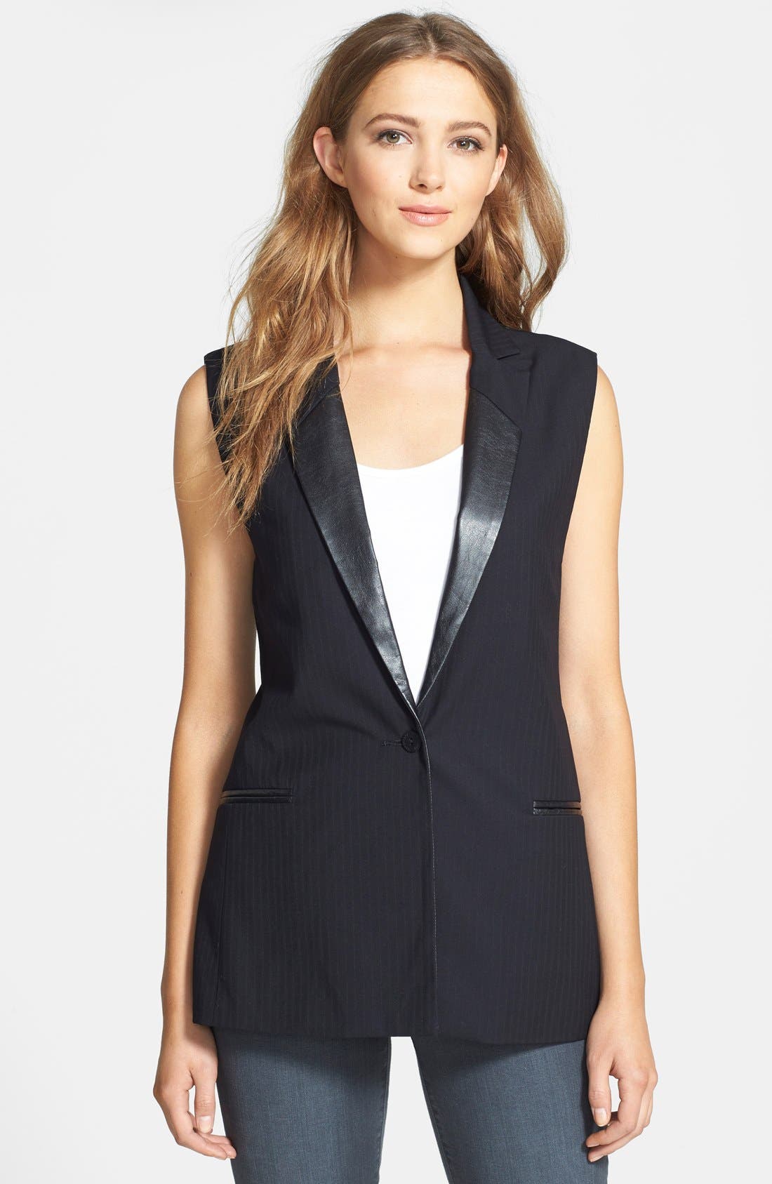 Sanctuary Faux Leather Trim Sleeveless Blazer Nordstrom