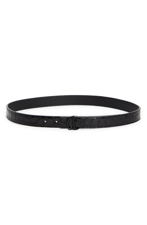 Shop Christian Louboutin Cl Monogram Buckle Croc Embossed Leather Belt In Black/black