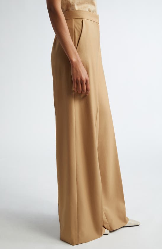 Shop Max Mara Senna Virgin Wool Wide Leg Pants In Honey