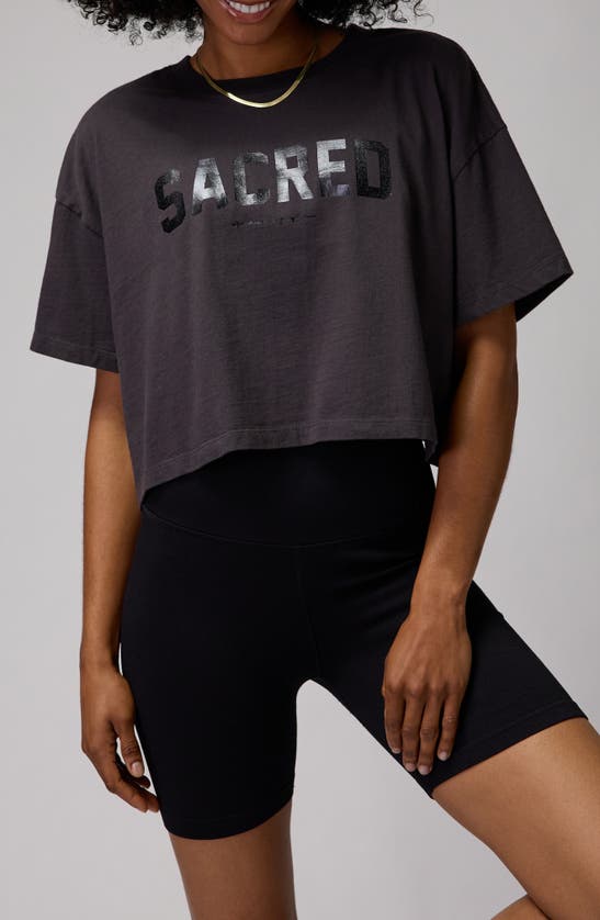 Shop Spiritual Gangster Kaylee Sacred Crop Cotton Graphic T-shirt In Vintage Black