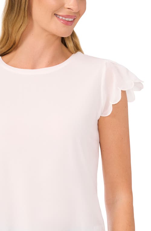 Shop Cece Scallop Sleeve Mixed Media Top In New Ivory White