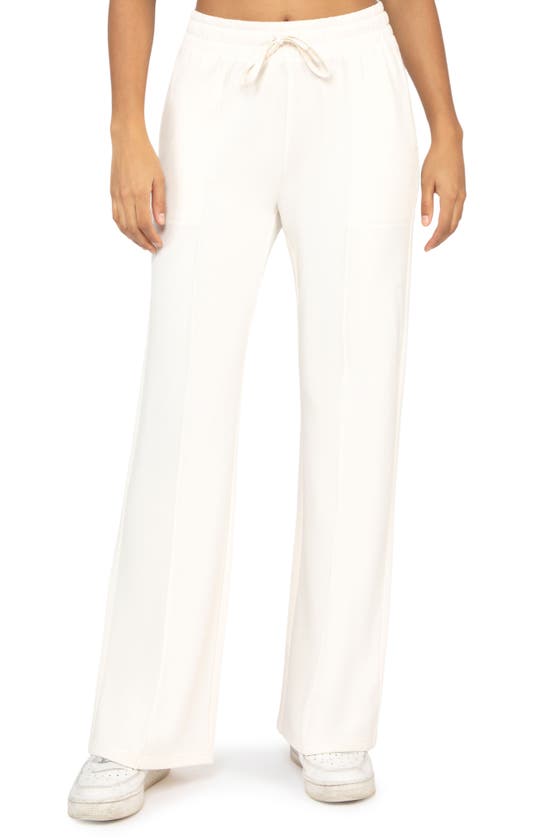Yogalicious High Waist Brushed Terry Wide Leg Leggings In Gardenia