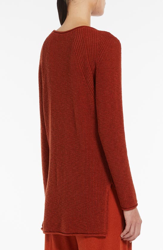 Shop Max Mara Diretta Cotton & Linen Raglan Sleeve Tunic Sweater In Terra Cotta