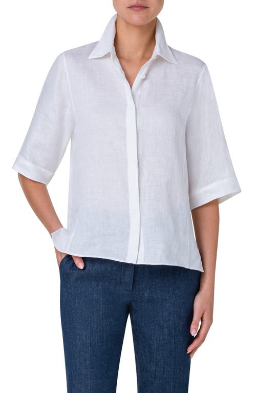 Boxy Linen Voile Button-Up Shirt in 001 White