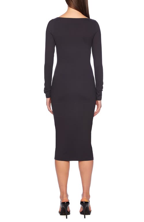 Shop Susana Monaco Square Neck Long Sleeve Body-con Dress In Onyx