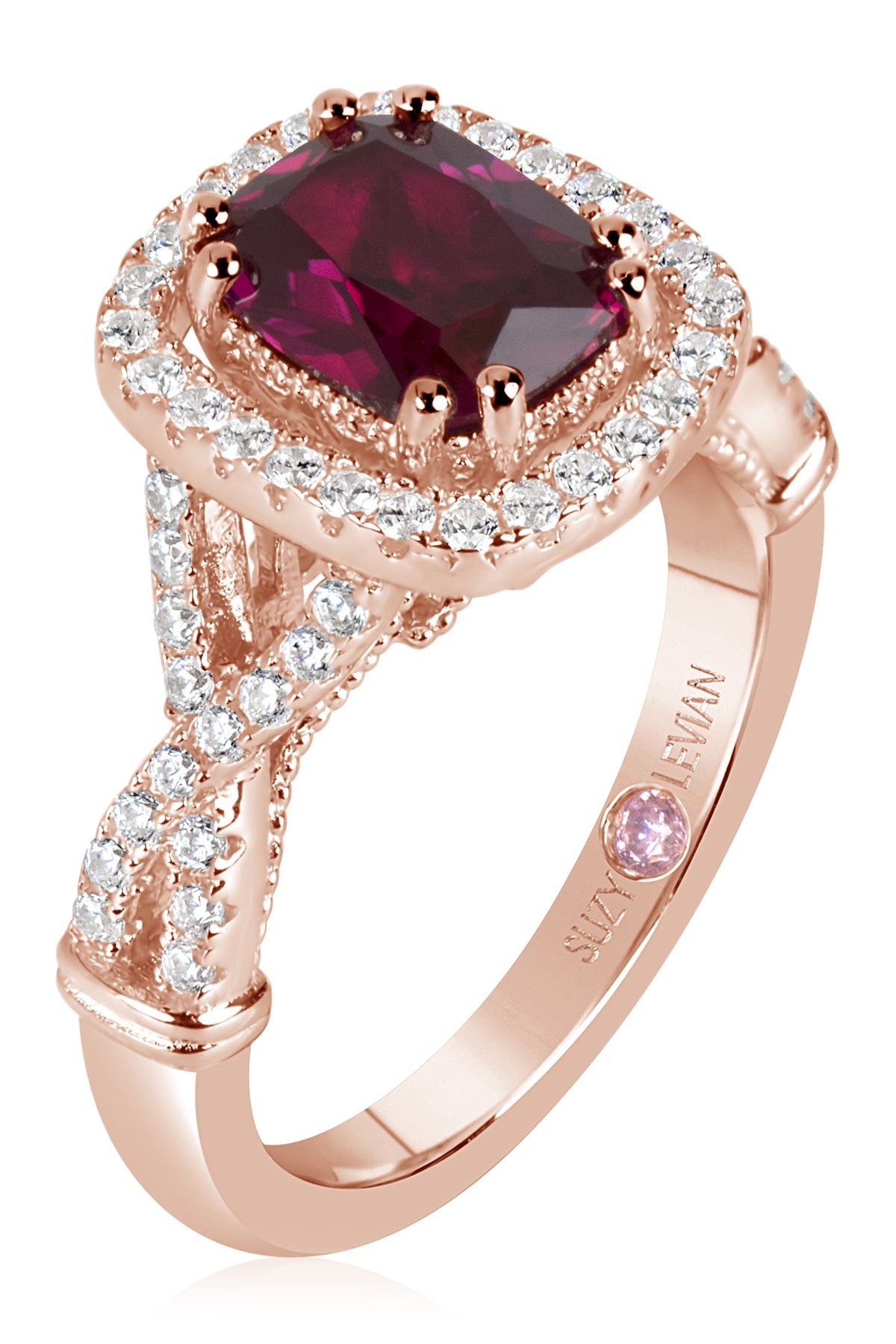 Suzy Levian Pink Rhodium Plated Sterling Silver CushionCut CZ Split Shank Ring Nordstrom Rack