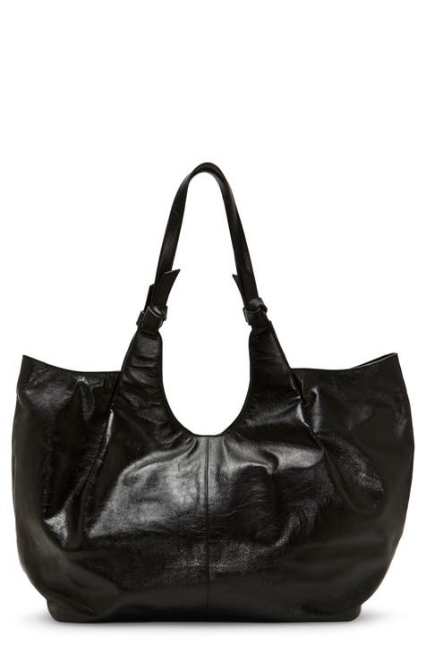 Vince Camuto Genuine Black Leather Large Steph Pleated Purse Tote Bag