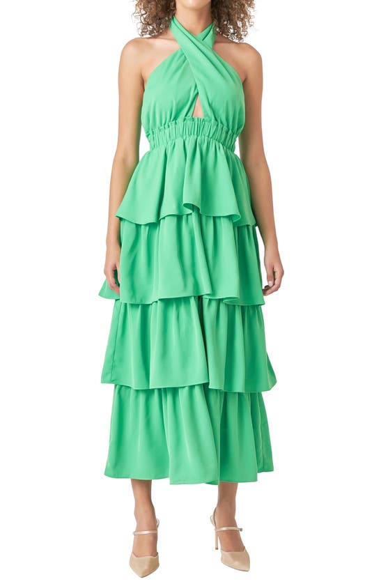 Shop Endless Rose Halter Neck Tiered Maxi Dress In Kelly Green