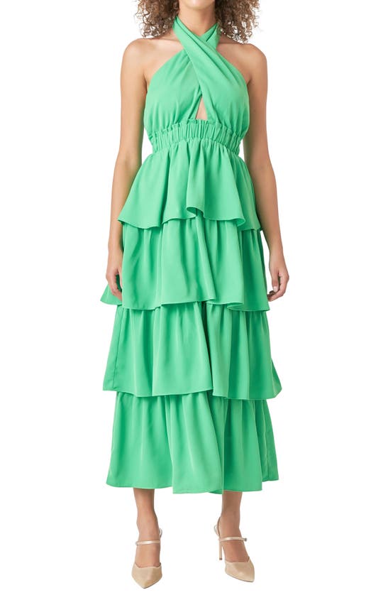 Endless Rose Halter Neck Tiered Maxi Dress In Kelly Green