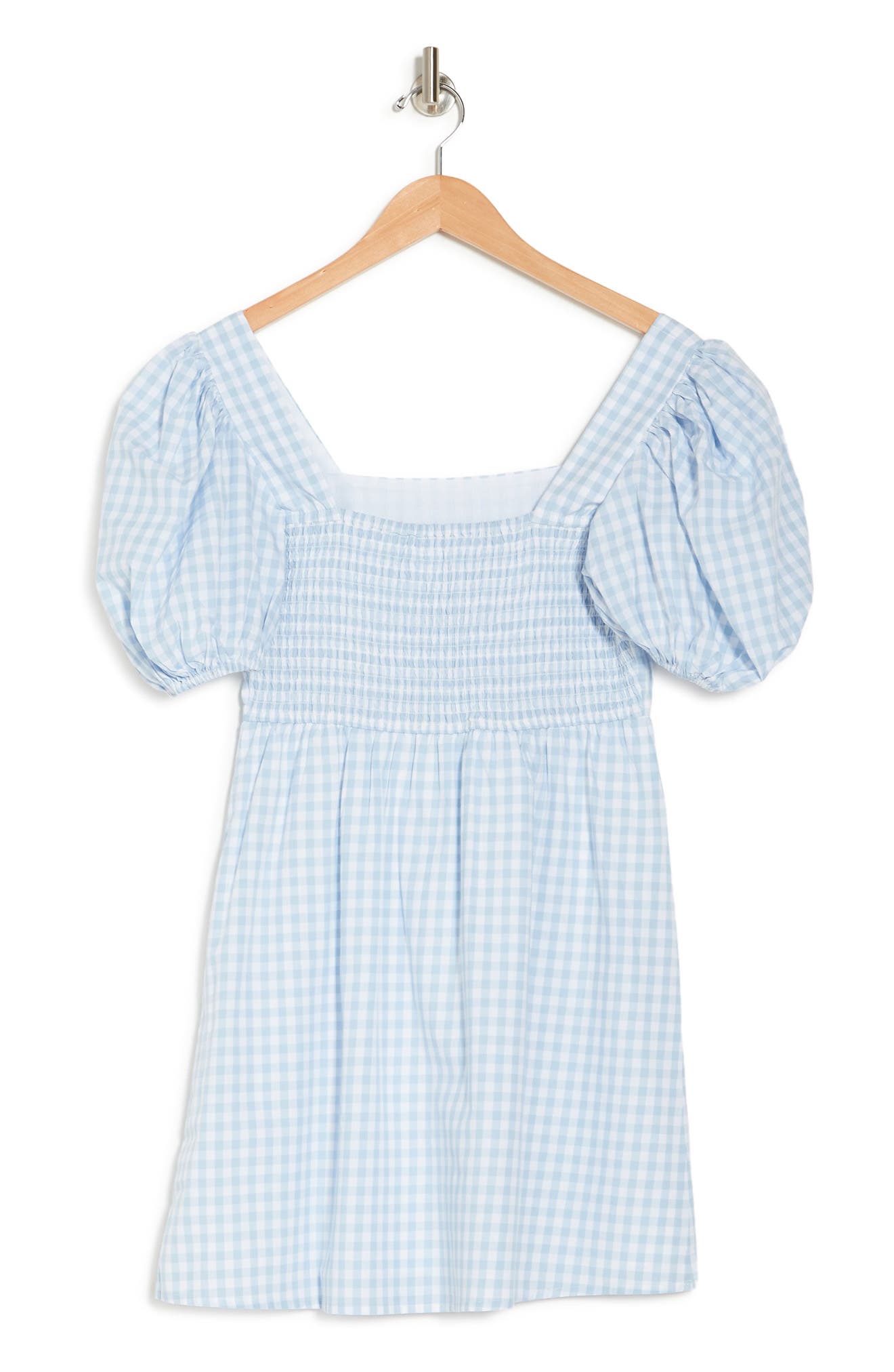 Abound Gingham Puff Sleeve Mini Dress In Blue Gingham