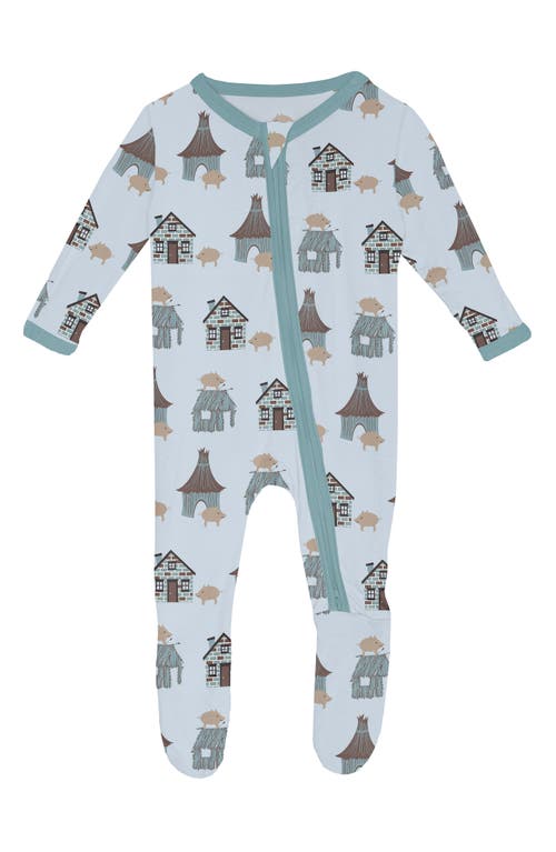 KicKee Pants Print Fitted One-Piece Pajamas in Illusion Blue Three Little Pig 