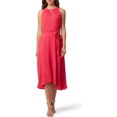 Petite Tahari Sleeveless Tie Waist Chiffon Midi Dress, Coral
