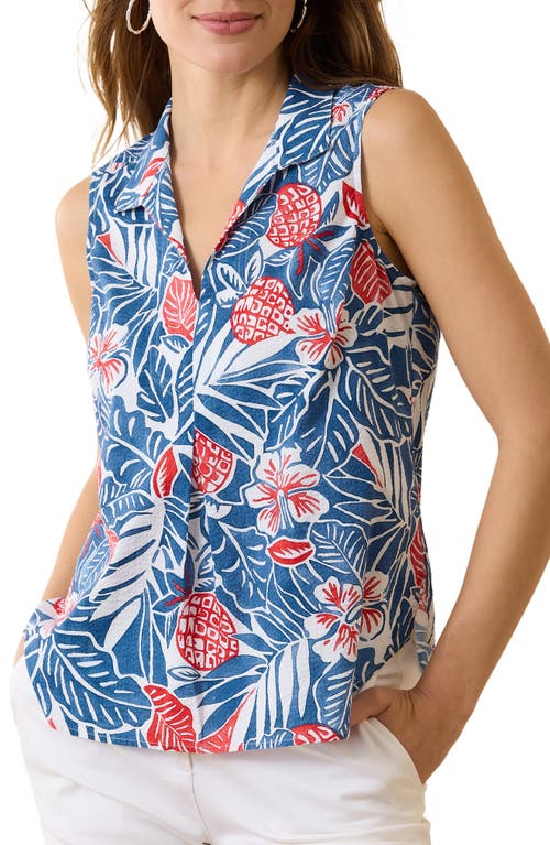 Tommy Bahama Coco Bay Tropical Print Sleeveless Top Deep Marina at Nordstrom,