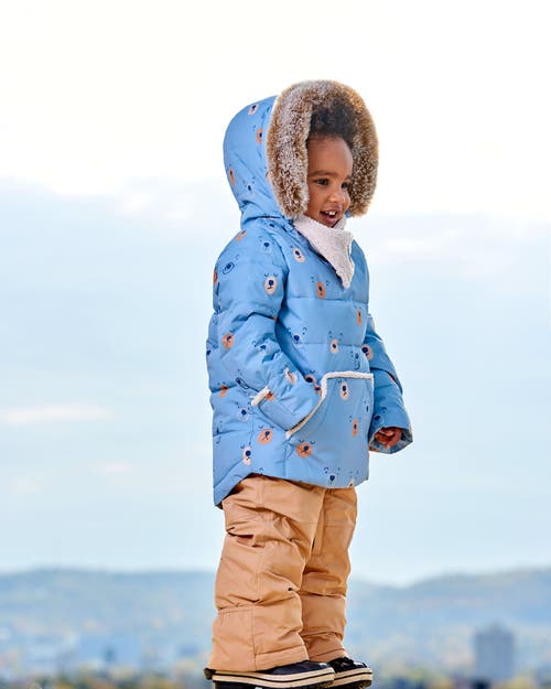 Shop Deux Par Deux Baby Boy's Two Piece Baby Snowsuit Blue Printed Bear Face And Doe