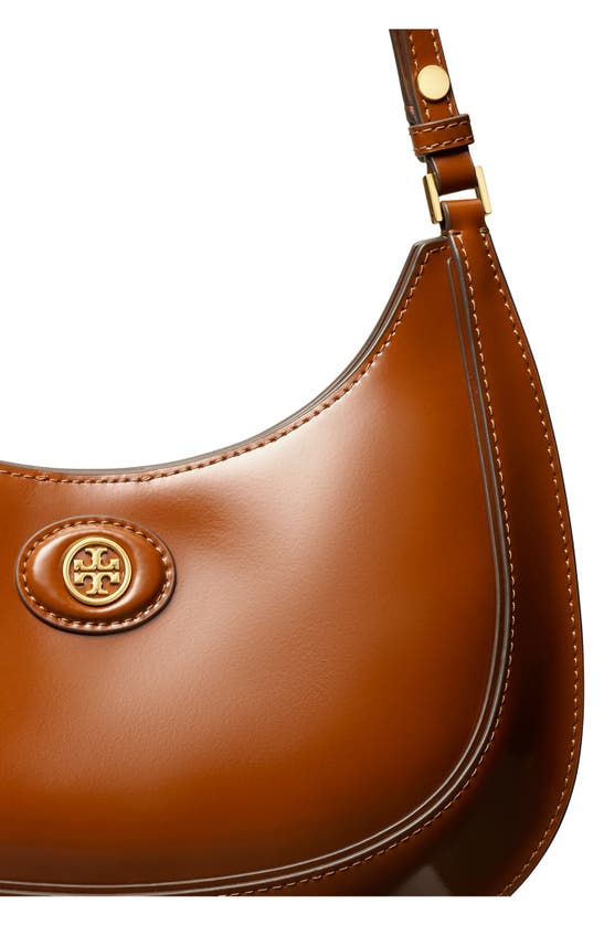 Shop Tory Burch Robinson Spazzolato Crescent Leather Shoulder Bag In Dark Sienna