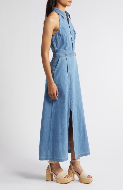 Shop Du Paradis Paros Belted Sleeveless Maxi Shirtdress In Vintage Denim