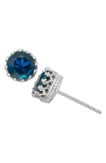 Fzn Sterling Silver Crown Stone Stud Earrings In Blue