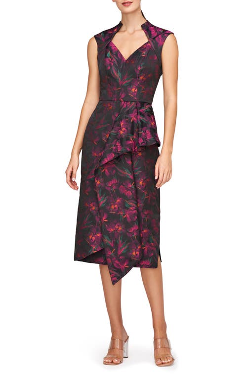 Kay Unger Kensley Floral Cocktail Dress in Cerise 