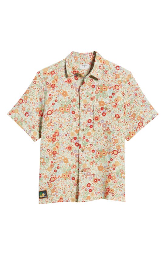 Shop Percival Clerk Floral Jacquard Short Sleeve Cotton Button-up Shirt In Green Multi