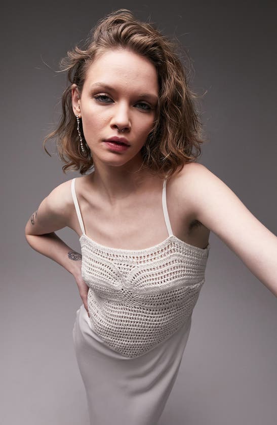 Crochet Bodice Midi Slip Dress In Ivorywhite ModeSens