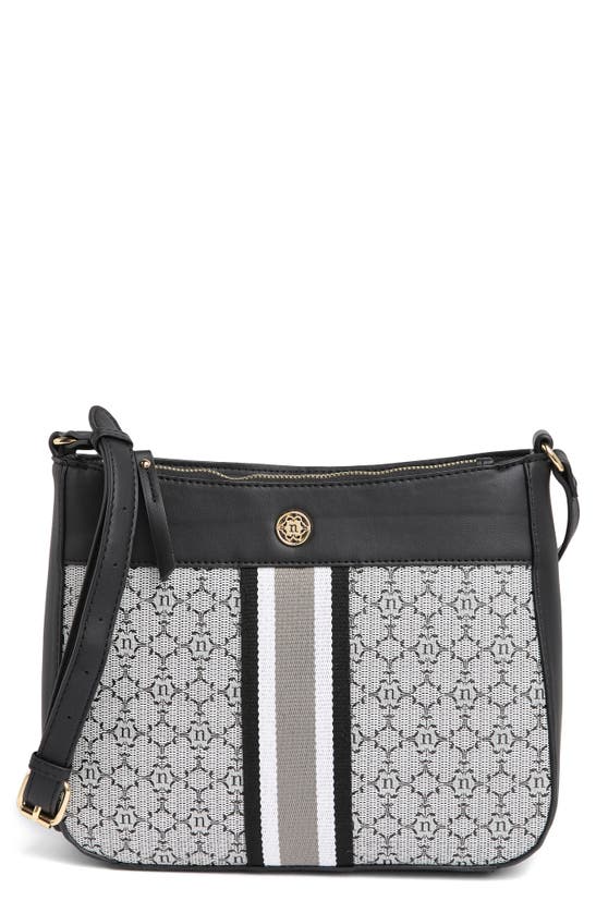 Nanette Lepore Double Section Logo Stripe Crossbody Bag In Black/ White ...