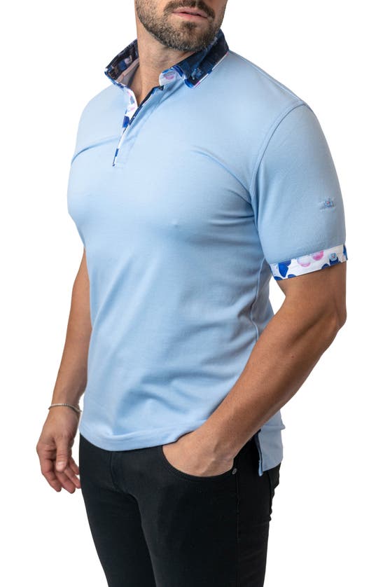 Shop Maceoo Mozartsolid Blue Button Down Piqué Polo