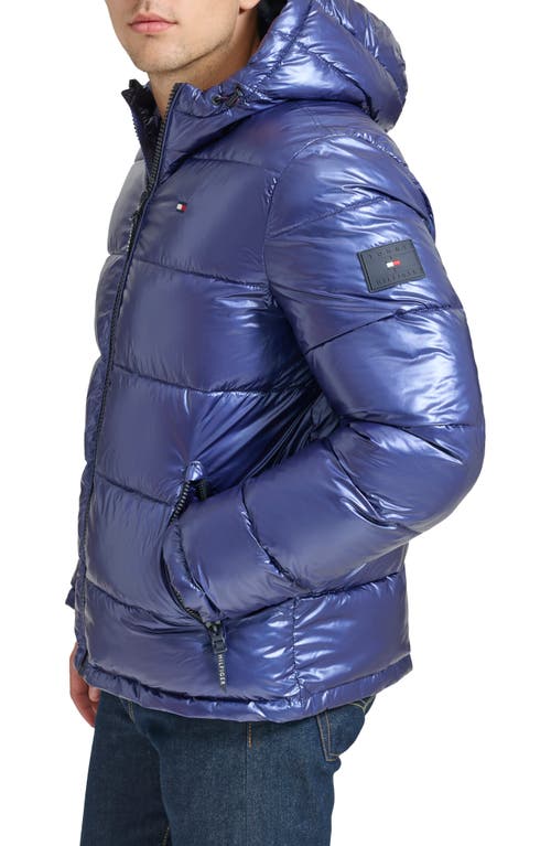 Shop Tommy Hilfiger Quilted Puffer Hooded Mid Length Jacket In Purple