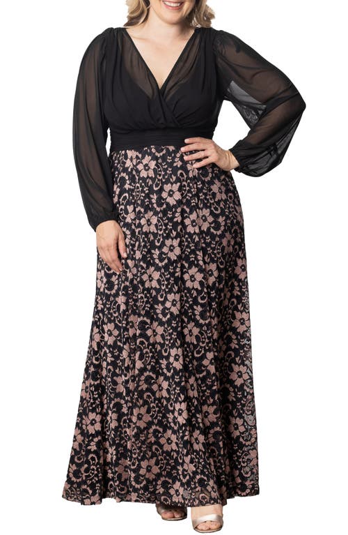 Kiyonna Mon Tresor Long Sleeve Lace & Chiffon Gown at Nordstrom,