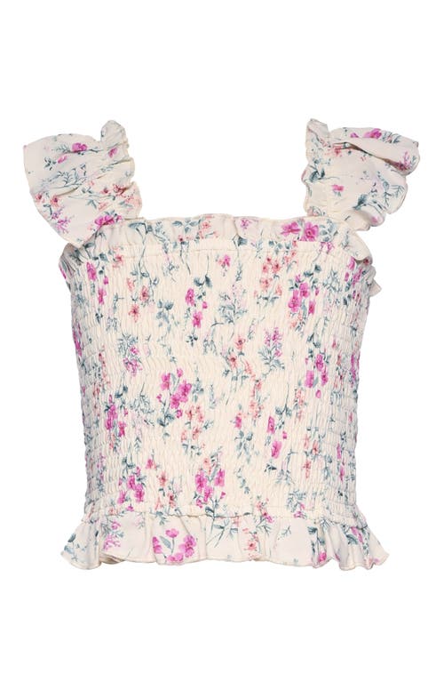 Truly Me Kids' Smocked Cap Sleeve Top Ivory Multi at Nordstrom,