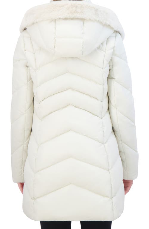 Laundry By Shelli Segal Faux Fur Trim Bibbed Puffer Jacket In Cream