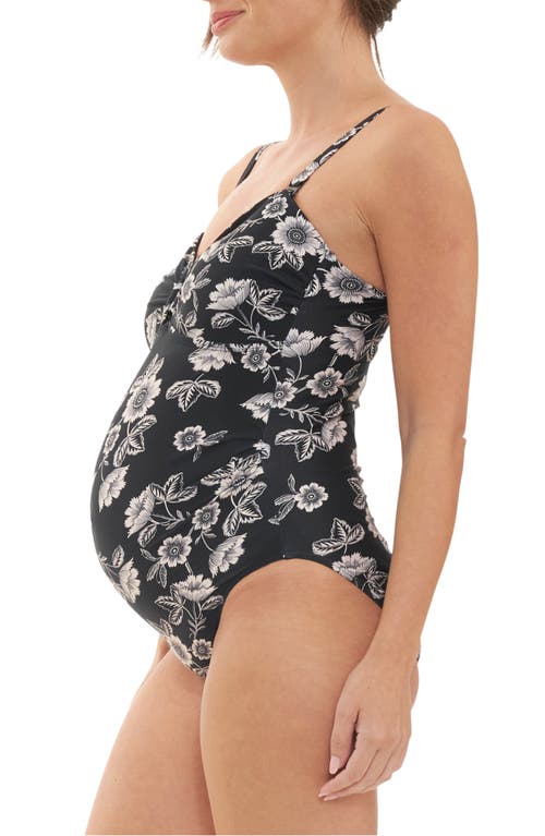 Shop Ripe Maternity Trina Floral One-piece Maternity Swimsuit In Black/natural