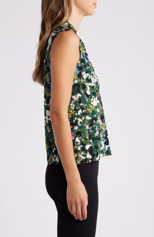 Shop Anne Klein Abstract Floral Triple Pleat Sleeveless Top In Pine Forest Multi