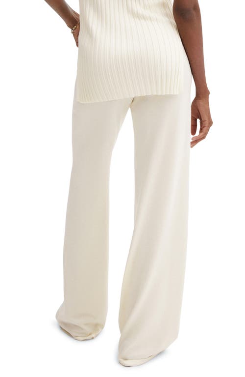 MANGO High Waist Wide Leg Knit Pants Ecru at Nordstrom,