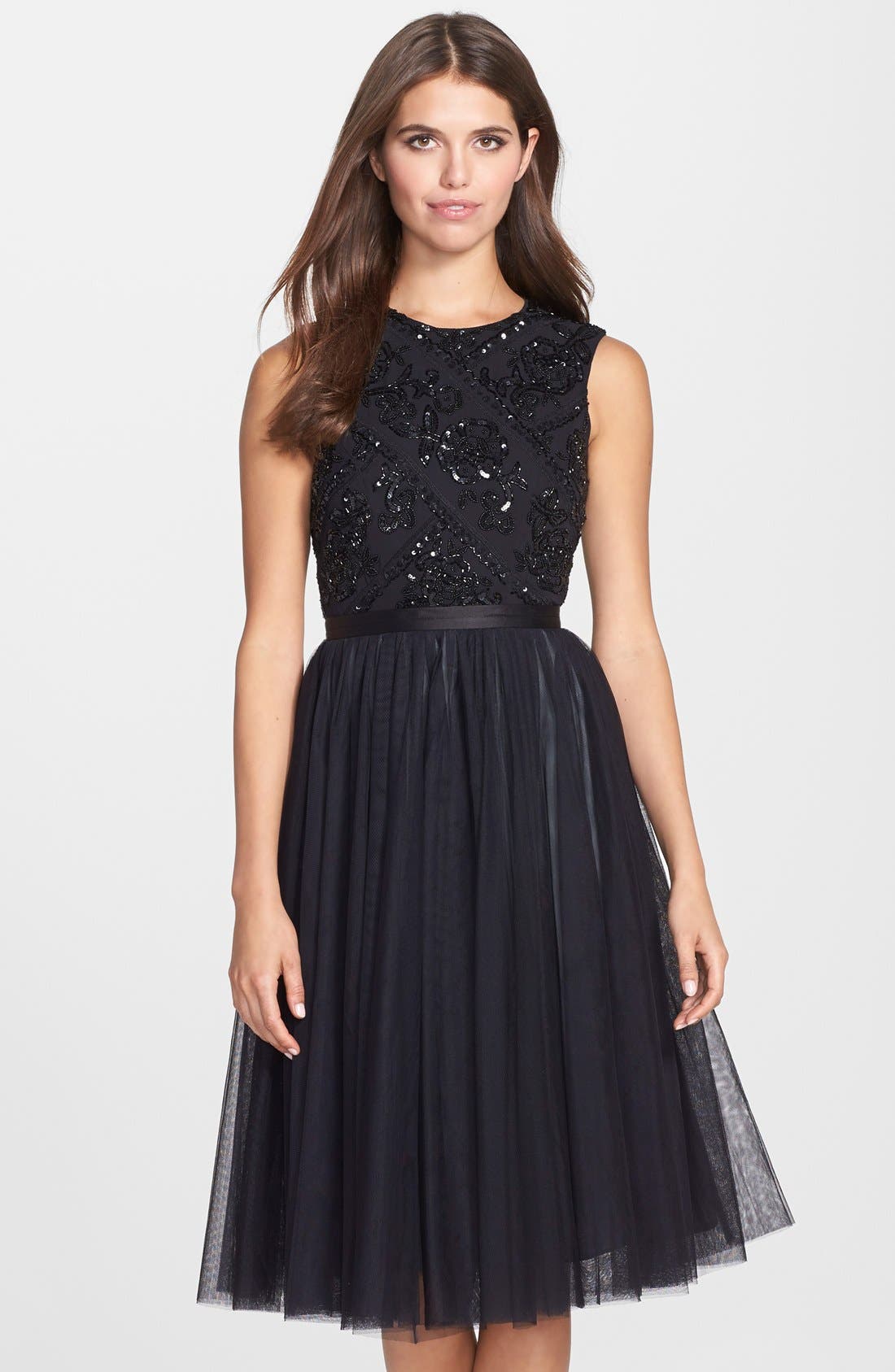 Needle & Thread Embellished Mesh Fit & Flare Dress Nordstrom