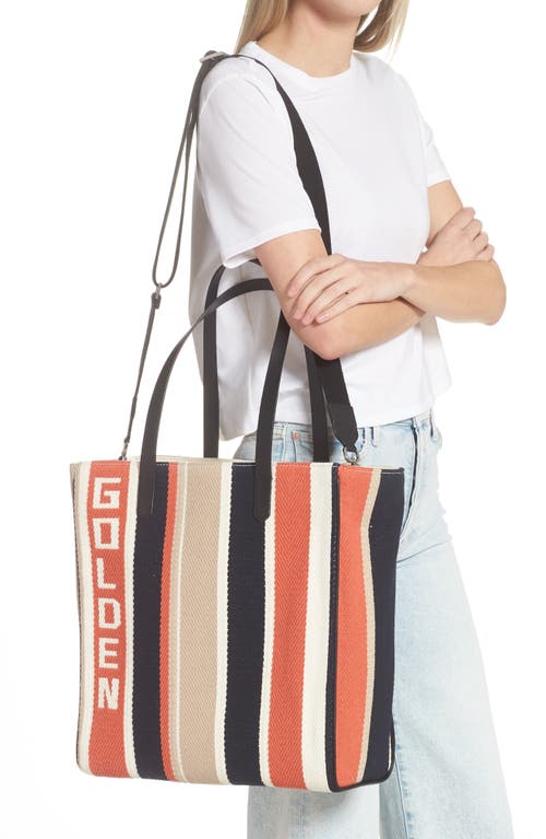 Shop Golden Goose California North/south Canvas Tote In Navy/brick/beige