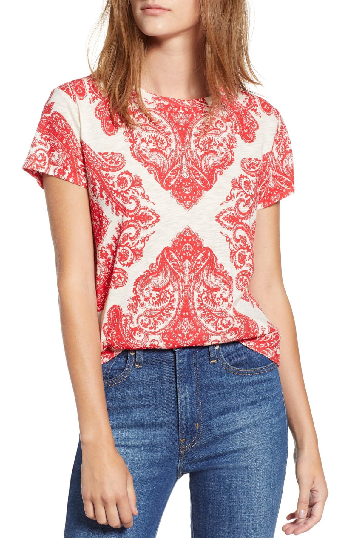 red bandana print shirt womens