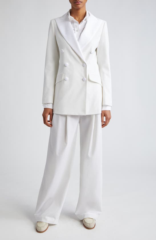 Shop Eleventy Double Breasted Satin Tuxedo Jacket In White