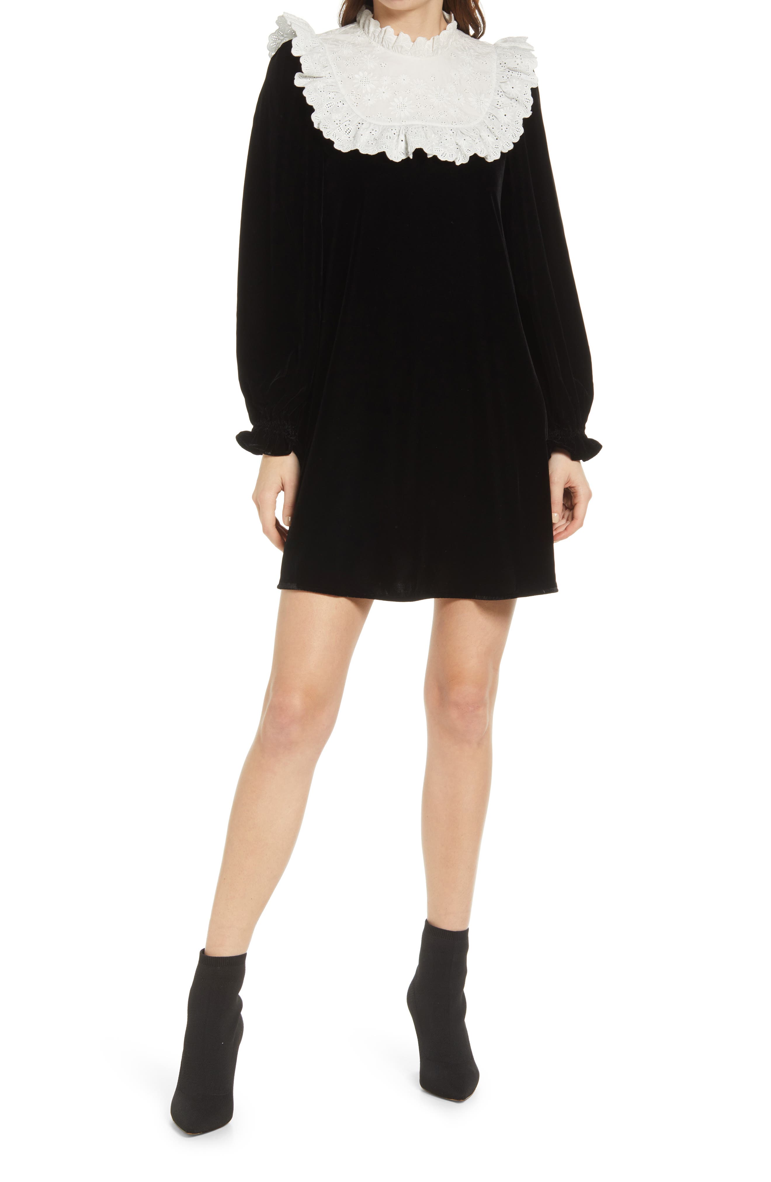 Other Stories & Other Stories Maelle Lace Yoke Long Sleeve Recycled  Polyester Blend Dress in Black | Smart Closet