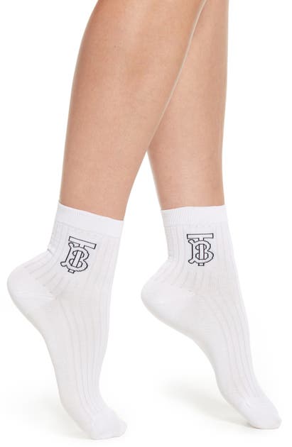 Burberry Logo Ankle Socks In White/ Black