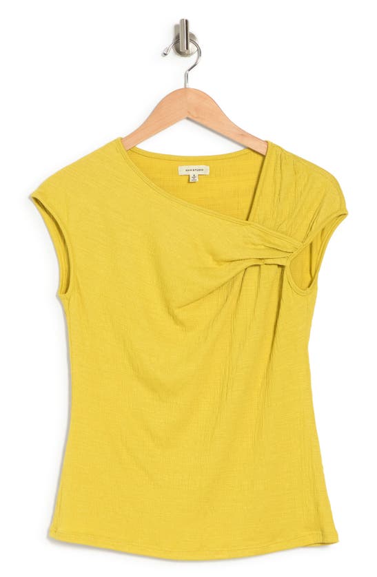 Max Studio Textured Side Gather Top In Chartreuse